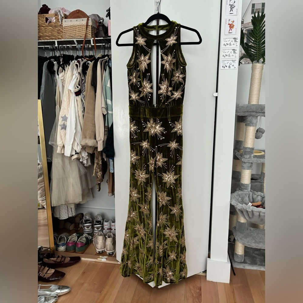 Embroidered Velvet Jumpsuit